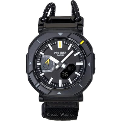 Casio Pro Trek Analoog Digitaal Smartphone Link Stoffen Band Zwarte Wijzerplaat Solar PRJ-B001B-1 100M Herenhorloge zwart