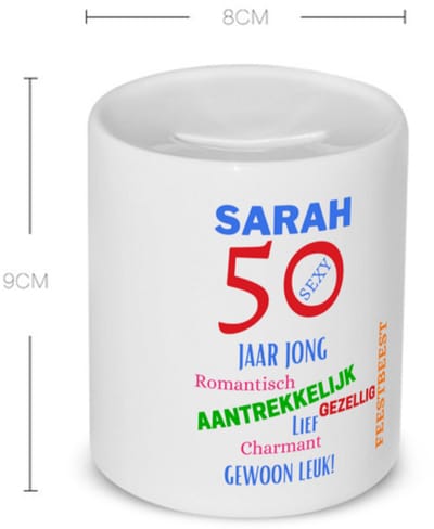 Akyol - sarah 50 jaar jong Spaarpot - 49+1 - mensen die 50 zijn geworden - 50 jaar sarah en abraham cadeau - jubileum man en vrouw - verjaardags - grappige tekst - jarig - verjaardag - 350 ML inhoud
