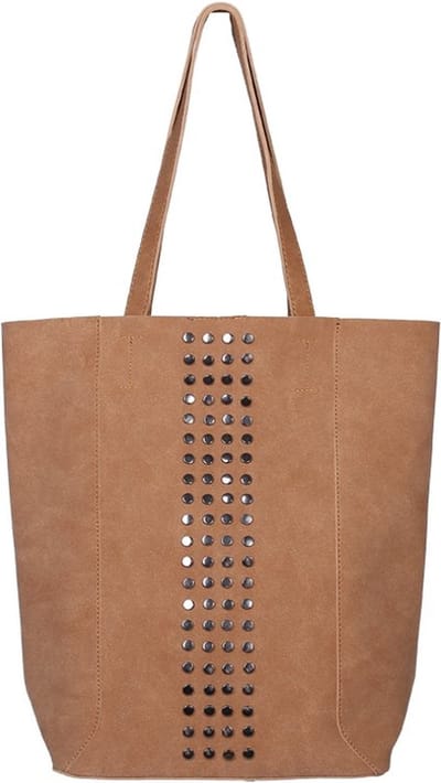 Bruine Shopper Studs - Handtassen - Shoppers - Stevig Kunstleer - Donker Metalen Studs - Bruin