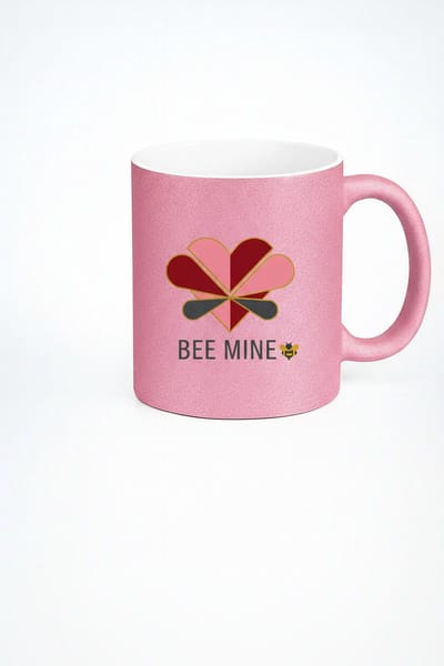 Roze Glitter Valentijn Mok "Bee Mine" met Hart & Bij Design - Liefde Cadeau Beker