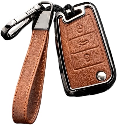 Dailygoody - Zinklegering Lederen Autosleutel-Hoesjes - Bescherming - Zwart - Voor VW Golf 5 7 Sportsvan MK7 - Waterdicht - Geschikt voor Skoda O
