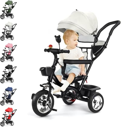 Baby Driewieler - Kinderfiets Peuter - Samen op pad - Omkeerbare zitting - 75 x 46 x 106 cm - Lichtgrijs