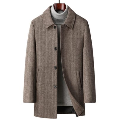 Herfst en Winter Nieuwe Heren Wollen Jas Heren Medium en Lang Revers Papa Kleding Katoen Verdikte Wollen Jas Heren 195 gray