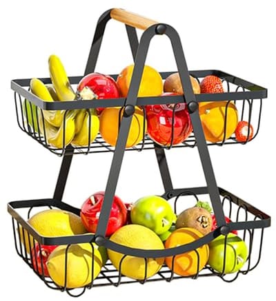 Moderne 2-laagse fruitmand en etagère voor keuken en opberging