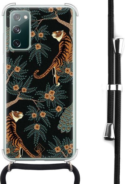 Casimoda® hoesje met koord - Geschikt voor Samsung S20 FE - Tijger Jungle - Afneembaar koord - Siliconen/TPU - Multi
