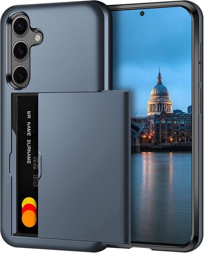 YPCd Hardcase Pasjeshouder Hoesje – Geschikt voor Samsung Galaxy S24 FE – Shockproof Backcover met Verborgen Kaartvak / Kaarthouder – Donkerblauw