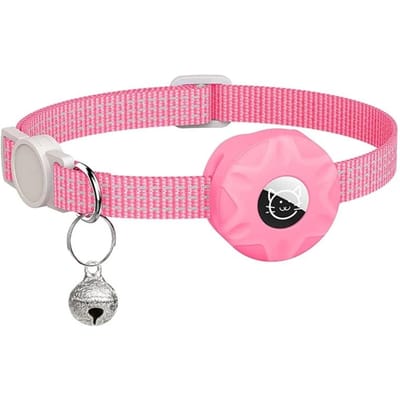 Pet Collar for Air Tags Shock & Water Proof Protective Holder for GPS Trackers Glows in the Dark Fits for Small Dogs pink
