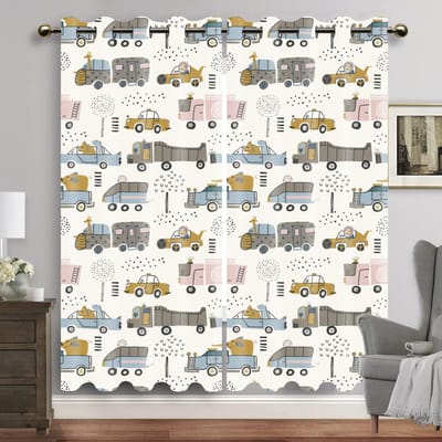 Cartoon Auto Gordijn Dinosaurus Print Gordijnen Home Decor Dier Gordijnen voor Jongen Baby Kinderen Slaapkamer Woonkamer Decoratie W60H60(CM)x2PCS&HOOK