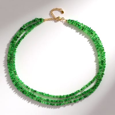 Cavill - Meervoudige Halsketting 925 Zilver - 104,759 ct Tanzania Tsavoriet - Luxe Groene Edelstenen - Verstelbaar 40-50 cm
