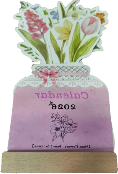 Bureaukalender Bloemen - Bloeiende Kalender - Thuis Kantoor - Houten Basis - 23 x 14 x 3 cm - Multicolor