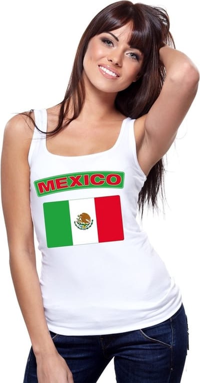 Mexico singlet shirt/ tanktop met Mexicaanse vlag wit dames S