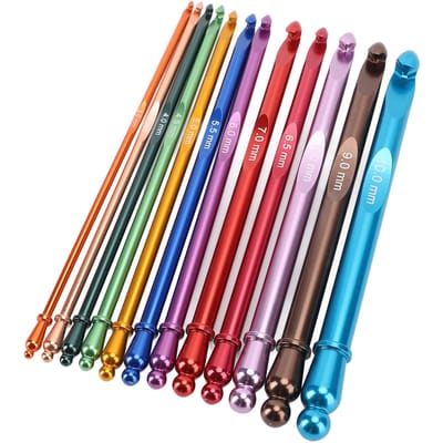 12-delige Haaknaalden Set Ergonomisch Aluminium Metaal met Etui voor Beginners 3-10mm 15cm Lang blue