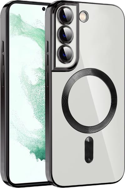Hoesje geschikt voor Samsung Galaxy S22 - Techsuit Luxury Crystal Back Cover - Geschikt voor MagSafe - Transparant/Zwart