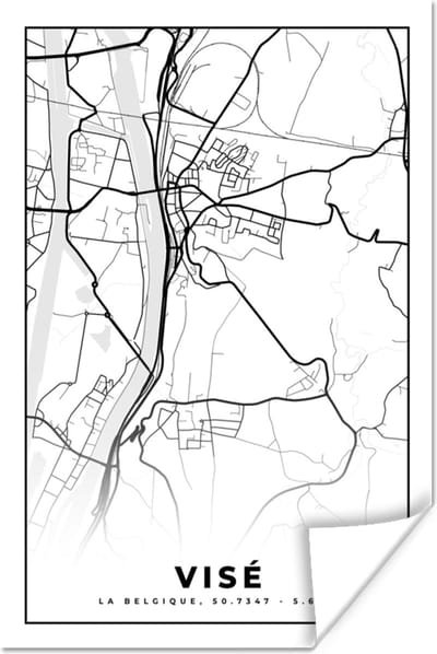 Poster België – Visé – Stadskaart – Kaart – Zwart Wit – Plattegrond - 120x180 cm XXL