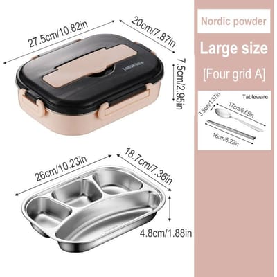 Boîte à lunch pour enfants en acier inoxydable 304 1300 ml, respectueuse de l'environnement et isolée, avec 3 compartiments black