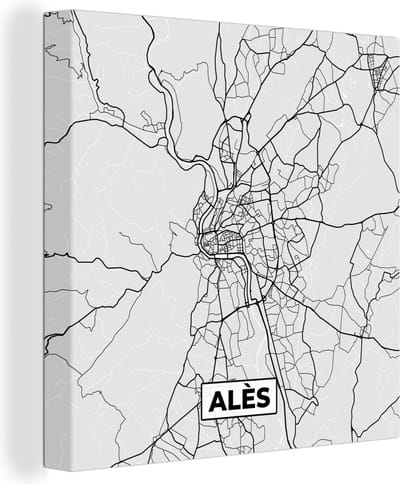 Canvas Schilderij Kaart – Stadskaart - Alès - Plattegrond – Frankrijk - 20x20 cm - Wanddecoratie