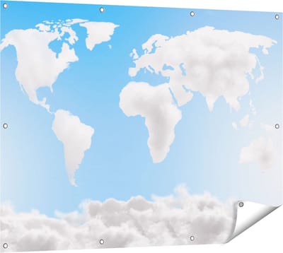 Gards Tuinposter Wereldkaart Gemaakt van Wolken - 120x90 cm - Tuindoek - Tuindecoratie - Wanddecoratie buiten - Tuinschilderij