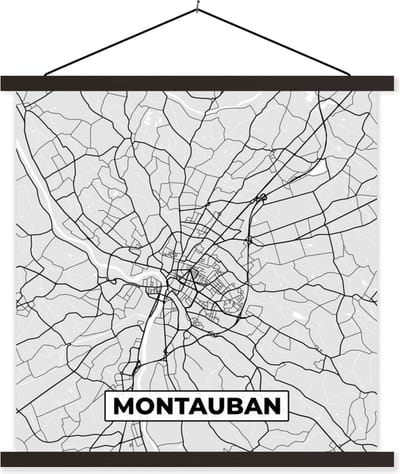 Posterhanger incl. Poster 60x60 cm - Schoolplaat - Kaart - Stadskaart - Montauban - Plattegrond - Frankrijk - Textielposter - Zwarte latten - Stadskaart