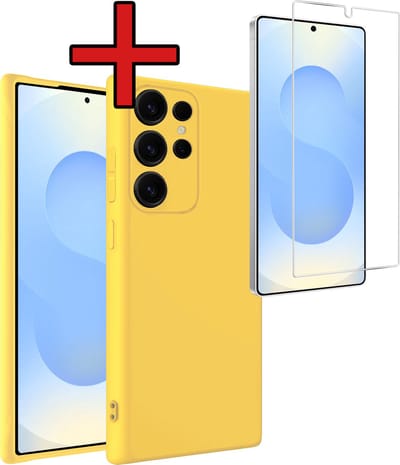 Hoesje - Met Screenprotector - Geschikt voor Samsung Galaxy S25 Ultra - Sterk & Shockproof - Telefoon Hoes - Back Cover - Siliconen Case - Telefoonhoes - Geel