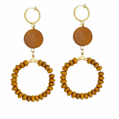 Klem Oorbellen- hout- bruin-geen gaatje-Charme Bijoux