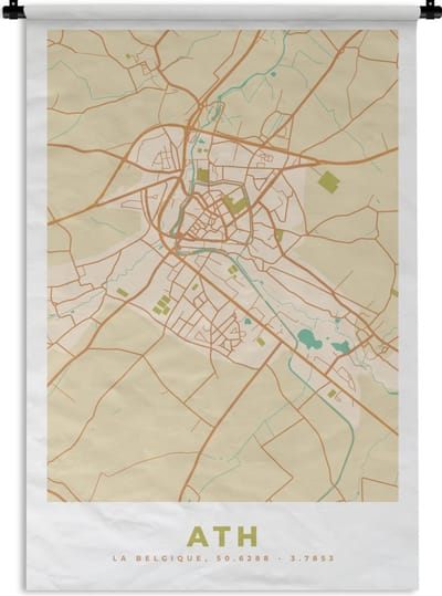Wandkleed - Wanddoek - Kaart - België - Stadskaart - Plattegrond - Ath - 120x180 cm - Wandtapijt