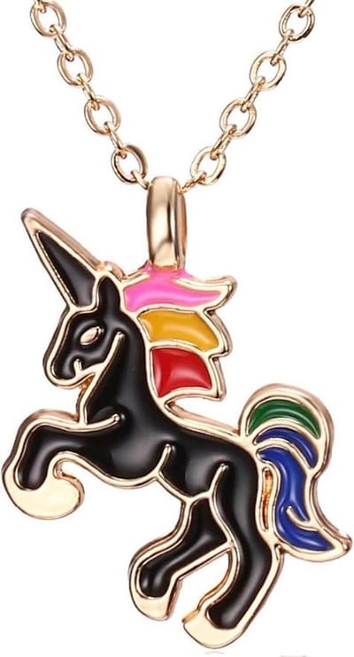 Ketting Unicorn / Eénhoorn Hanger Zwart - Cadeau voor Meisje - 40 + 7 cm Verstelbaar - Goudkleurig – Incl. Cadeauverpakking