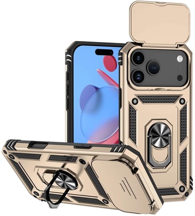 Coverup Hoesje - Geschikt voor iPhone 17 Pro Max Hoesje - Coverup Armor Ring Kickstand Back Cover met Camera Shield - Goud