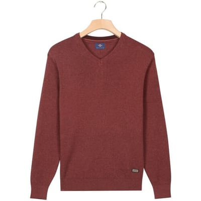Baileys Trui V-Neck Cotton Allover Fine Texture Two-Tone Mauve Melange / male