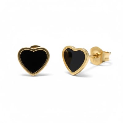 Aramat Jewels | Oorbellen | Hartjes Oorbellen In Roestvrij Staal Met Emaille | Zwart | |7mm | Staal | Kinderen, Volwassenen | Verkleurd niet
