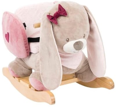 Schommeldier voor Kinderen van 10 tot 36 Maanden - Stimuleert de Ontwikkeling, Veilig en Gemakkelijk te Reinigen - Beige/Roze
