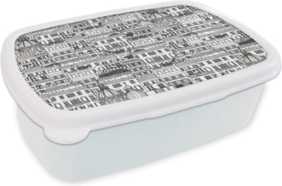Broodtrommel Wit - Lunchbox - Brooddoos - Patroon - Italië - Huis - 18x12x6 cm - Volwassenen