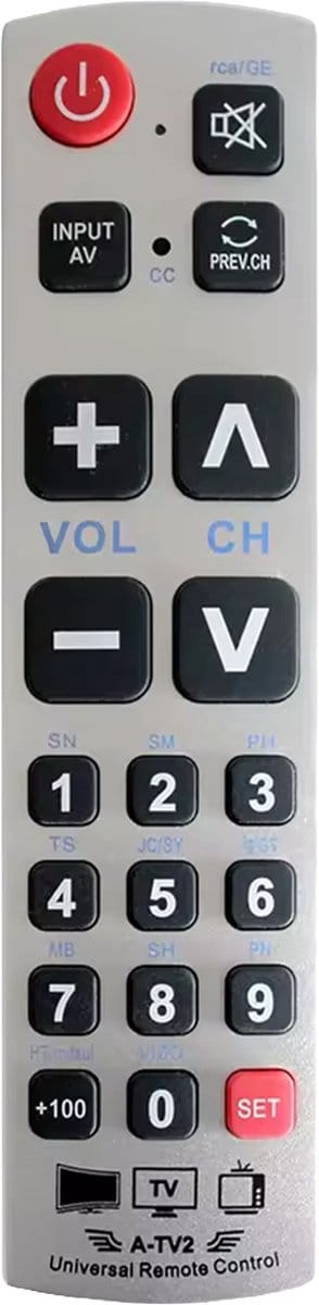 Bedienbaas Senioren Afstandsbediening Grijs – Universele TV Remote – Grote Knoppen – Eenvoudige Bediening