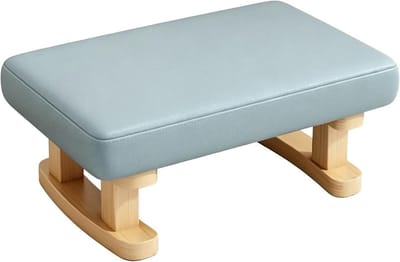 Gestoffeerde Voetenbank - Poef Krukje - Voeten Ontspannen - Massief Houten Poten - 45x35x23 cm - Blauw