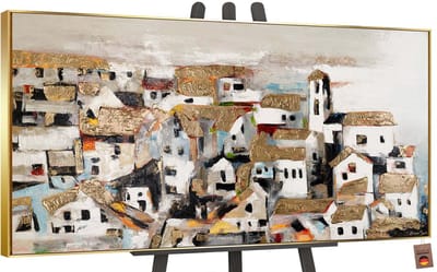 Canvas schilderij groot handgeschilderd huisje zonlicht natuur nostalgisch – YS-Art Gallery – Warme wanddecoratie voor woonkamer – Modern schilderij voor slaapkamer en hal