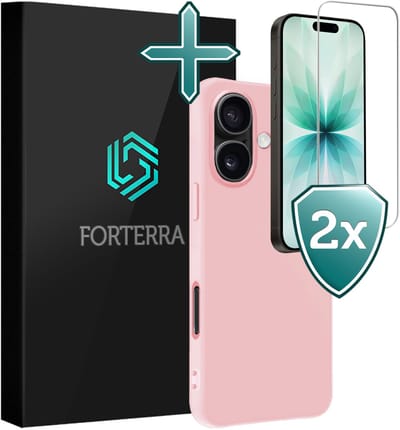 Hoesje Met 2x Screenprotector - Geschikt voor Apple iPhone 17 - Sterk & Shockproof - Telefoon Hoes - Back Cover - Siliconen Case - Lichtroze