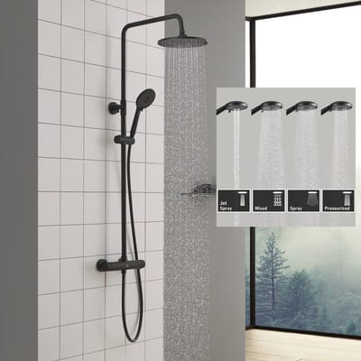 CECIPA Max Regendouche met Thermostaatkraan - Doucheset Zwart - 9 inch Douchekop - 4 Standen Handdouche - Inclusief thermostaatkraan -Regendoucheset - Waterbesparend - Zwart