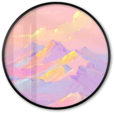 Poster in lijst Rond - Fotolijst 60x60 cm - Posters - Bergtoppen - Wolken - Dromerig - Ronde posterlijst zwart - Decoratie - Wanddecoratie woonkamer - Muurdecoratie slaapkamer