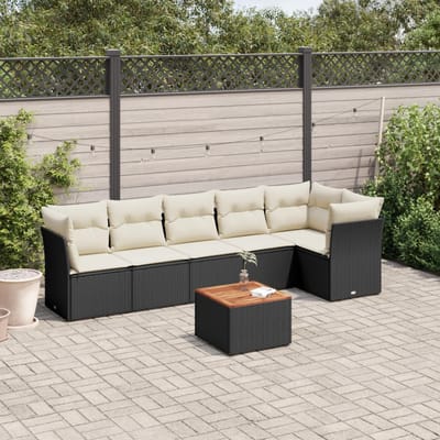 vidaXL - 7-delige - Loungeset - met - kussens - poly - rattan - zwart