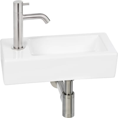 Saqu Trento fonteinset glans wit keramiek incl. rvs-look kraan links