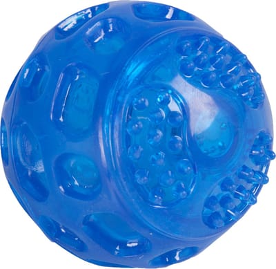 Flamingo hondenspeelgoed Bordy Bal Blauw – Ø 7,5 cm – LED licht & piepgeluid – TPR rubber – Drijvend speelgoed voor honden