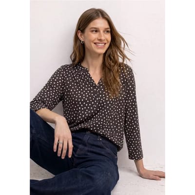 Shirt met 3/4-mouwen, split in de hals en print