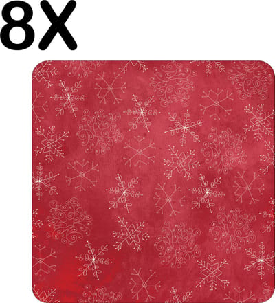 Luxe Placemat - Rood - Wit - Kerst Patroon - Sneeuwvlok - IJskristal - Ster - Set van 8 Placemats - 50x50 cm - 2 mm dik Vinyl - Anti Slip - Afneembaar