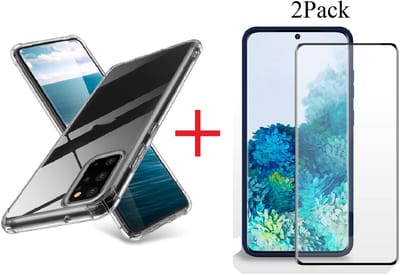 Hoesje Geschikt Voor Samsung Galaxy S20 Plus Hoesje - Clear Anti Shock Back hoesje & 2x Screenprotector Combi - Transparant