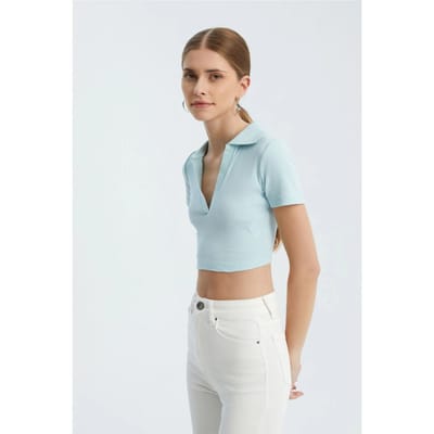 V-hals Polo Crop Top