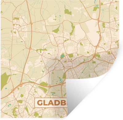 Muurstickers - Sticker Folie - Stadskaart - Gladbeck - Vintage - Kaart - Plattegrond - 100x100 cm - Plakfolie - Muurstickers Kinderkamer - Zelfklevend Behang XXL - Zelfklevend behangpapier - Stickerfolie