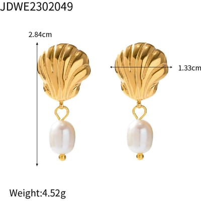Boucles d'oreilles Youthway Coquillage de Plage Perle d'eau douce Naturelle pour Femmes Couleur Or Tempérament de Fête Bijoux Imperméables