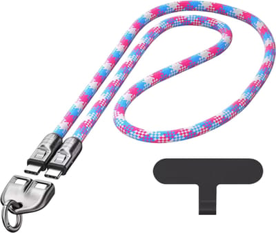 240W Telefoon Oplaadkabel met draagkoord - Roze - Maat 1.2 M - 2-in-1 USB-C naar USB-C kabel - Supersnel opladen - Datakabel met zinklegering connector - Draagbare snellaadkabel met draagkoord
