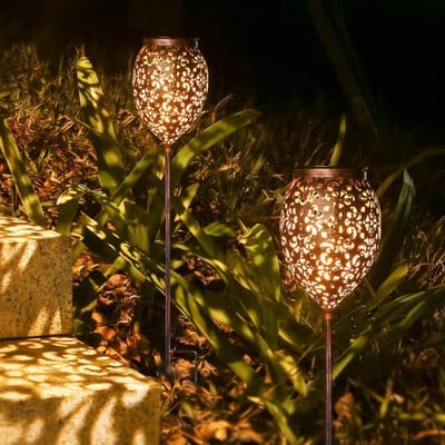 JGS Premium - Metalen lampen op zonne-energie voor buiten tuin IP65 waterdicht warm wit led - Oosterse zonnelampen voor terras, balkon en kerstdecoratie