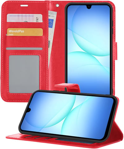 Hoesje - Geschikt voor Samsung Galaxy A17 - Luxe Bookcase - Walletcase Hoes - Portemonnee - Cover - Telefoonhoes - Rood