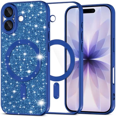 Hoesje geschikt voor Apple iPhone 17 - Techsuit Luxury Glitter Back Cover - Geschikt voor MagSafe - Donkerblauw